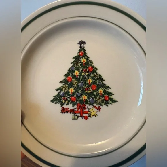 Stonewear Christmas Tree Salad Dessert Bread Plate 6 1/2” Holiday Present Train - Picture 3 of 8